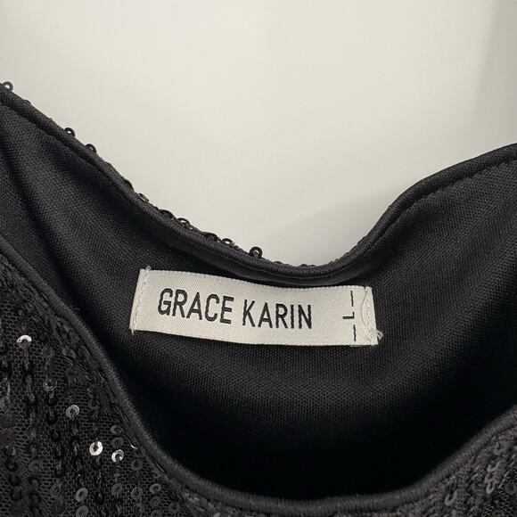 Grace Karin Black Sequin Tank Top Size Large Party y2k New Years - Picture 3 of 9